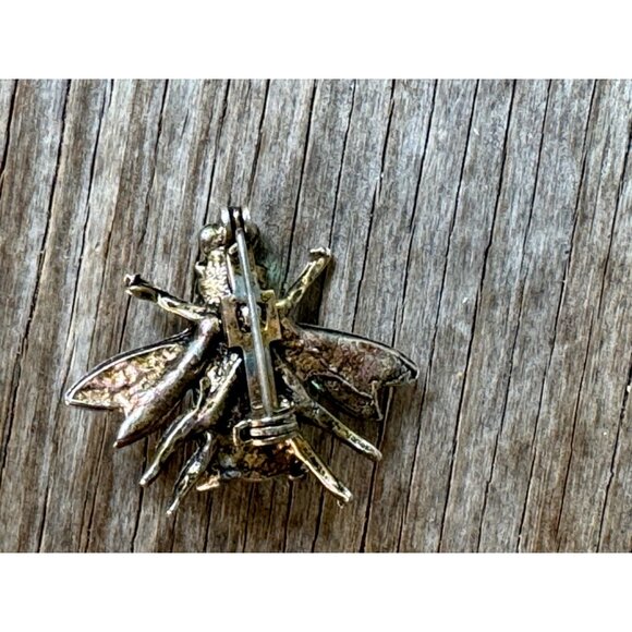 Vintage Rhinestone Bee Brooch Pin Antique Silver-Tone Insect Jewelry With Blue S - Picture 3 of 9